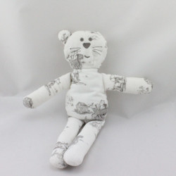 Doudou chat blanc imprimé gris jouets BOUT'CHOU BOUTCHOU