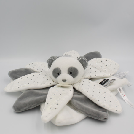 Doudou et compagnie Collection nature panda gris blanc mouchoir arbre