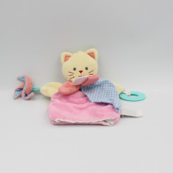 Doudou et compagnie marionnette chat jaune rose bleu