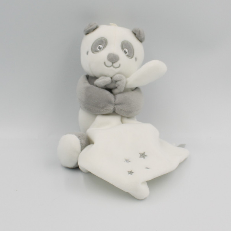 Doudou et compagnie Collection nature panda gris blanc mouchoir arbre