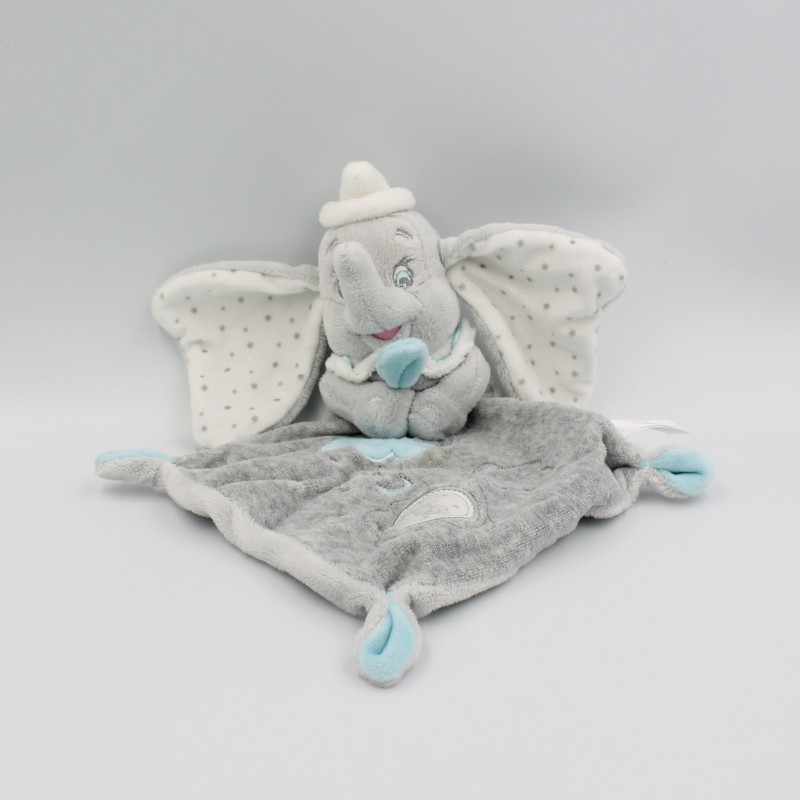 Peluche Doudou Dumbo Disney éléphant gris blanc carré