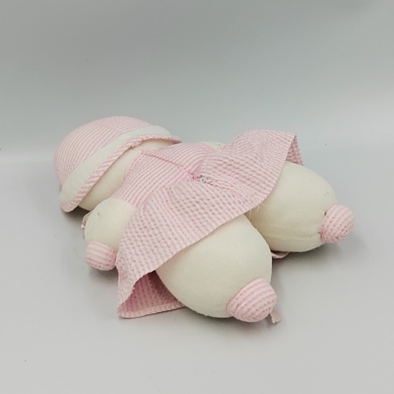 Poupon poupée chiffon rose et blanc avec couffin Doudou et Compagnie