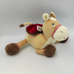 Doudou musical cheval beige marron rouge CANDIDE
