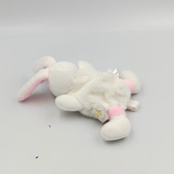 Mini doudou plat lapin blanc rose attache tétine DOUDOU ET COMPAGNIE