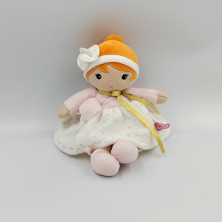 Doudou poupée robe rose blanc cheveux oranges KALOO