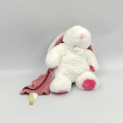 Doudou lapin blanc mouchoir rose Litchi BABY NAT