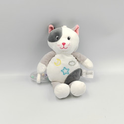 Doudou chat blanc gris rose hochet SUCRE D'ORGE