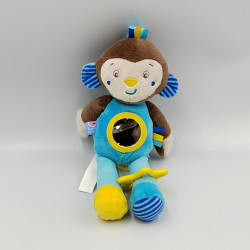 Doudou singe marron bleu jaune SUCRE D'ORGE
