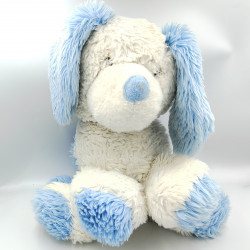 Ancienne peluche range pyjama chien blanc bleu CHAMTI