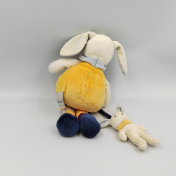 Doudou lapin jaune bleu avec bébé les doudous calins BABY NAT